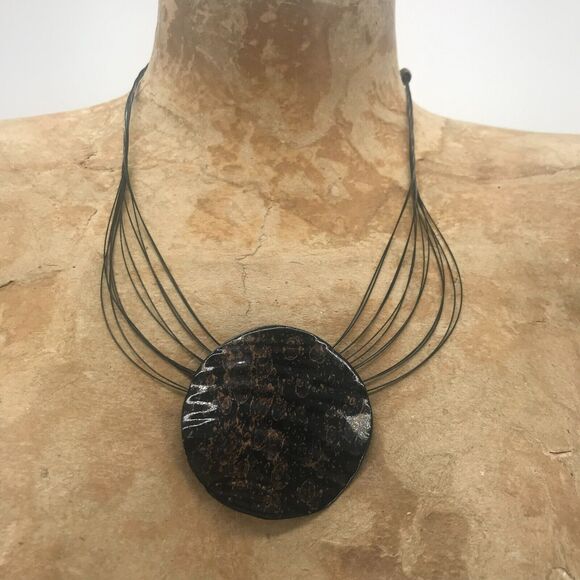 Chicos Necklace Medallion Pendant Necklace Black Bronze 10" Adjustable Clasp - Picture 1 of 8